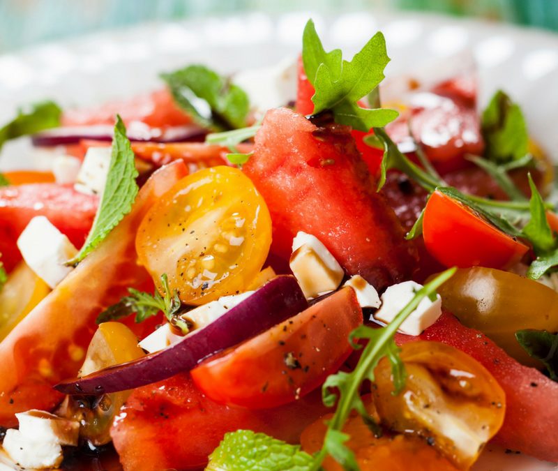 Watermelon, Avocado, Tomato Salad